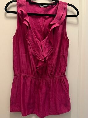 Express Fuchsia Ruffle V-Neck Sleeveless Blouse